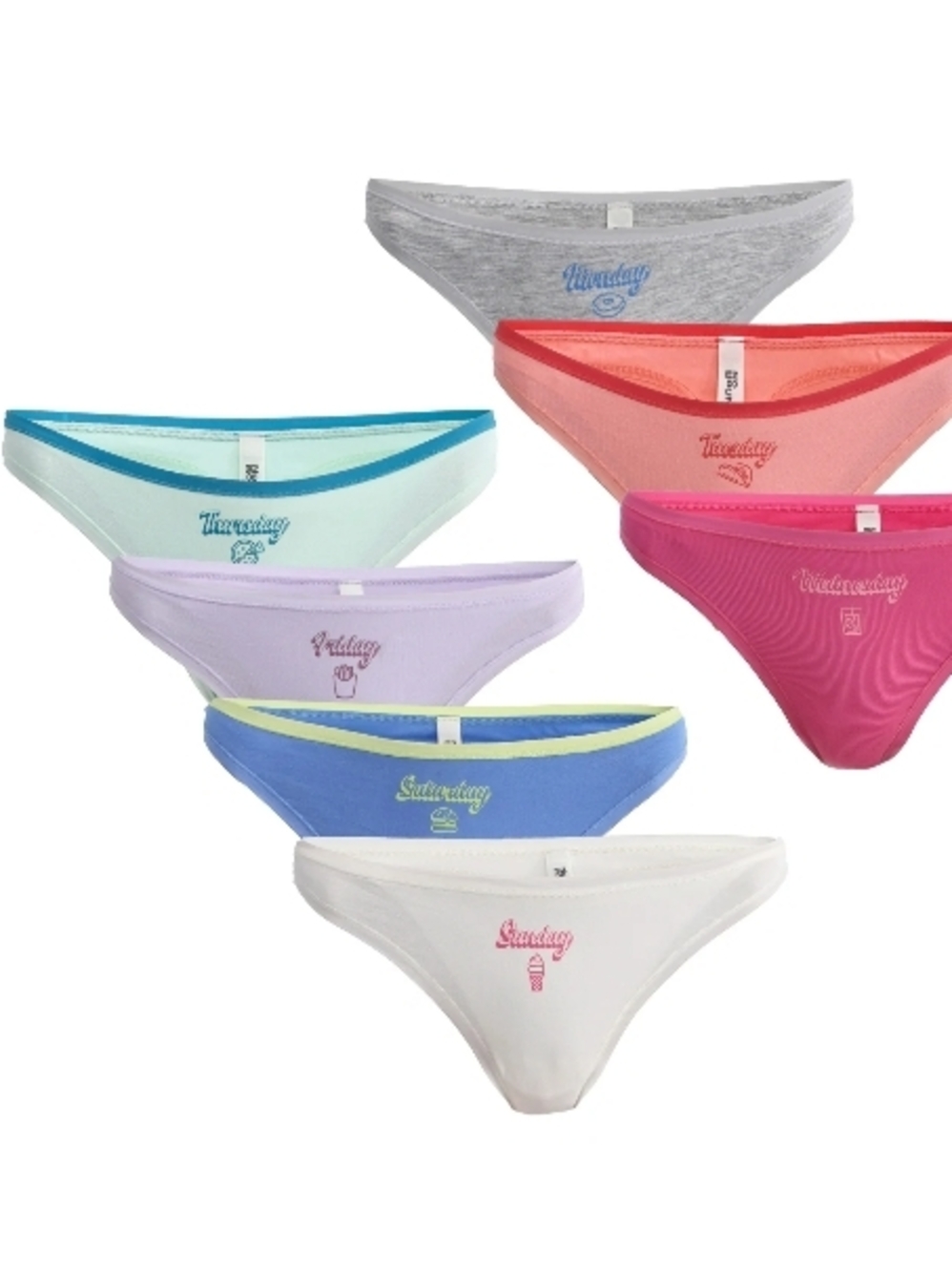 Women's 7-Pack Cotton Mid Rise Thong  - Mixed Colors Days Of The Week